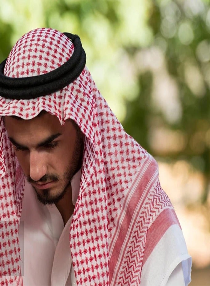 سكارف كوليكشنز وشاح عربي للرجال وشاح رأس عربي إكسسوارات زي عربي أحمر + أبيض 140 سم × 140 سم - Image 2