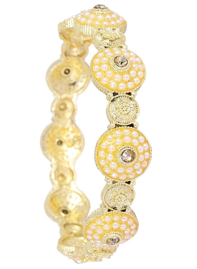 NMII Traditional Alloy Metal with White Pearls Moti Bangles For Women & Girls | Rajwadi Kangan | Chudi Kada Set | Pearls Kada | Occasion Wear- Set of 2-(NAB80-White Moti-Gold-2.4) - Image 5