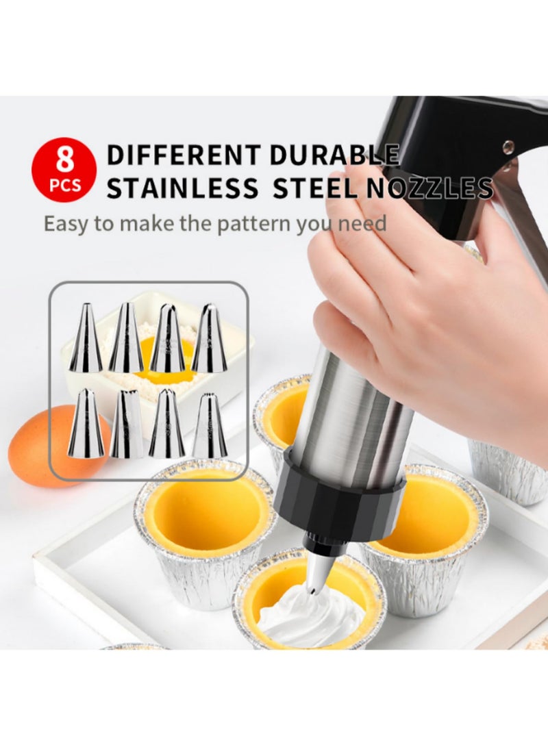 Stainless Steel Cookie Maker Press Kit Manual Churros Maker Machine Cookie Biscuit Press Kit with 8 Pipe Nozzles and 13 Biscuit Discs for Making and Decorating Cookies - Image 2