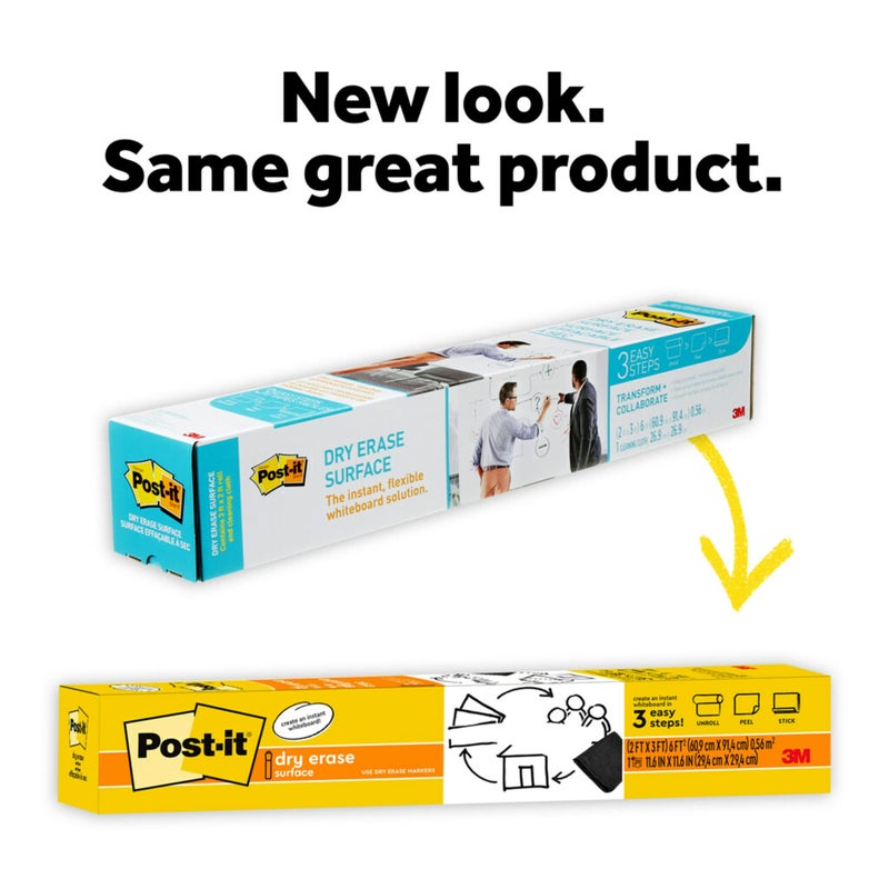 Post It Post-it Dry Erase Whiteboard Film Surface for Walls, Doors, Tables, Chalkboards, Whiteboards, and More, Removable, Stain-Proof, Easy Installation, 8 ft x 4 ft Roll (DEF8X4), Model Number: DEF8x4 - Image 3