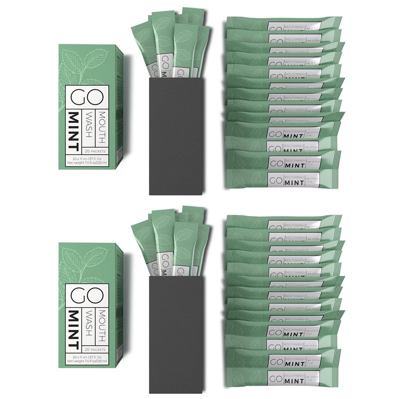 Exershield GO Travel Size Mouthwash Packets â€“ Individual Mini Single Packets for Fresh Breath - TSA Compliant - Smart Packet Design to Reduce Travel Bottle Waste. Alcohol-Free. - Image 1