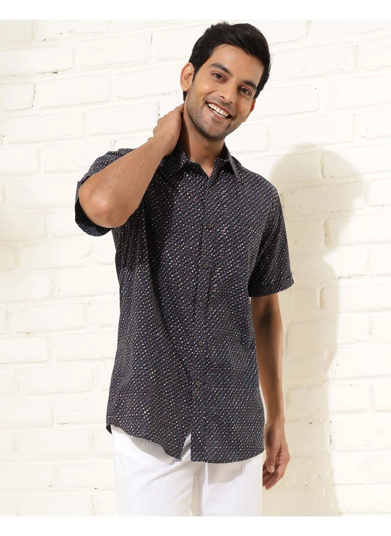 Fabindia Indigo Cotton Dabu Printed Shirt