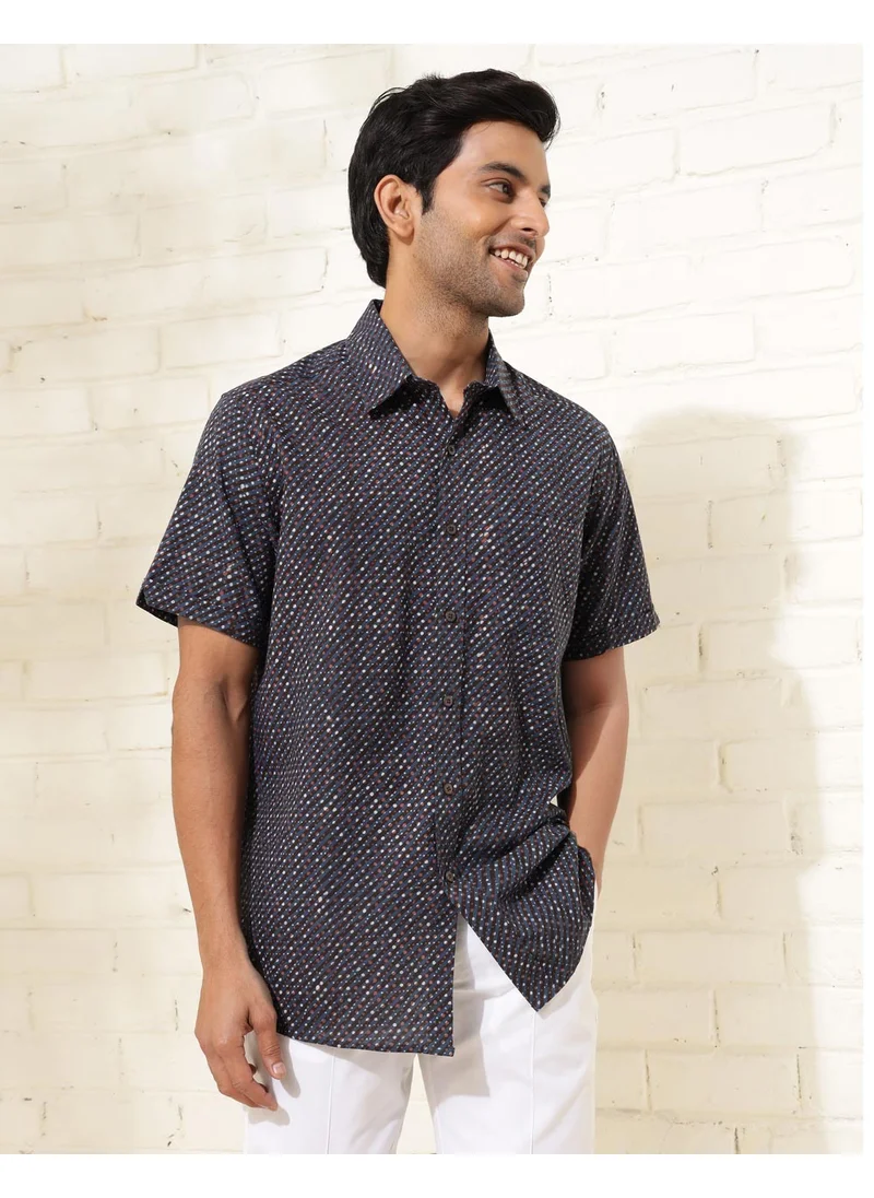 Fabindia Indigo Cotton Dabu Printed Shirt
