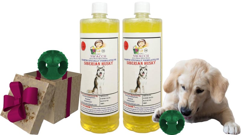 swacch Pet Shampoo | Puppy Safe Shampoo | PH Balanced | Ditch to Itch for Siberian Husky Dog Shampoo 2 Litre (Lemon) + Goofy Ball Chew Toy Combo Pack - Image 1