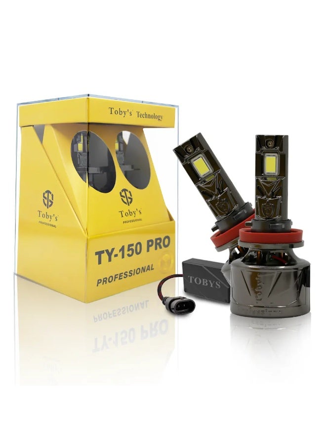 توبيز مجموعة مصابيح أمامية LED أصلية مختبرة من Toby's TY150 PRO، قطعتان، 300 واط (زوج)، 30000 لومن (زوج)، 150 واط/قطعة، طاقة فائقة السطوع مع درجة حرارة لون 6500 كلفن - H7 - Image 1