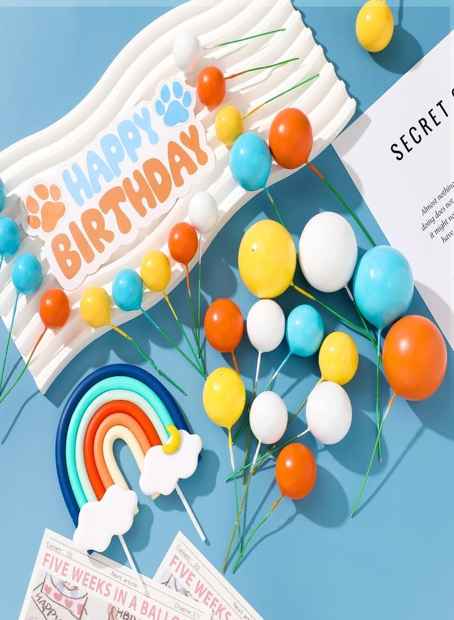 ProSuites 30 Pcs Blue Rainbow Cake Toppers with Blue Orange Ball Happy Birthday Cake Toppers for Birthday Wedding Party Supplies - Image 3