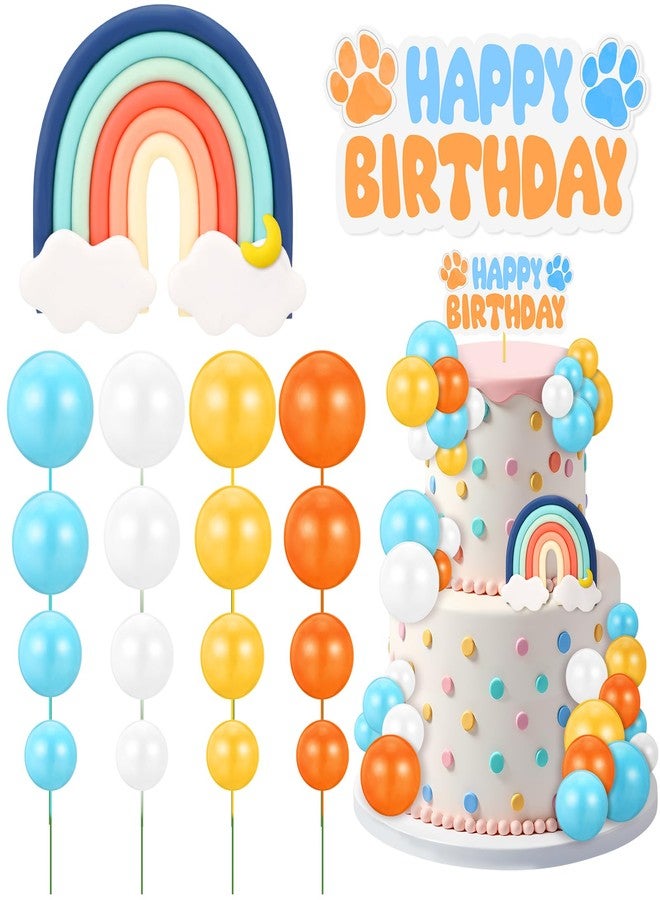 ProSuites 30 Pcs Blue Rainbow Cake Toppers with Blue Orange Ball Happy Birthday Cake Toppers for Birthday Wedding Party Supplies - Image 1