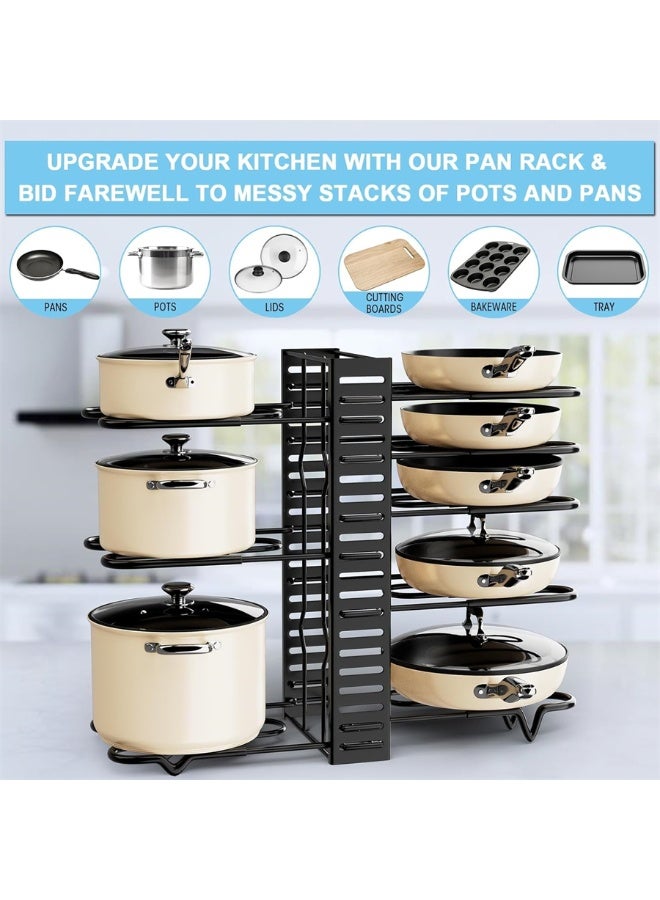 وعاء وعاء المنظم رف, وعاء غطاء المطبخ مجلس الوزراء المنظم حامل مع 3 طرق DIY, رف منظم وعاء قابل للتعديل مع 8 طبقات لمنظم مجلس الوزراء المطبخ والتخزين (أسود) - Image 2