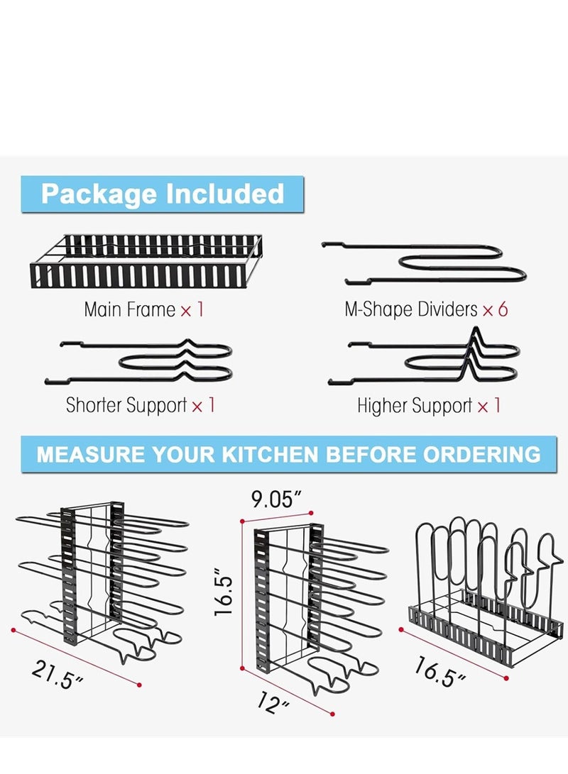 وعاء وعاء المنظم رف, وعاء غطاء المطبخ مجلس الوزراء المنظم حامل مع 3 طرق DIY, رف منظم وعاء قابل للتعديل مع 8 طبقات لمنظم مجلس الوزراء المطبخ والتخزين (أسود) - Image 4