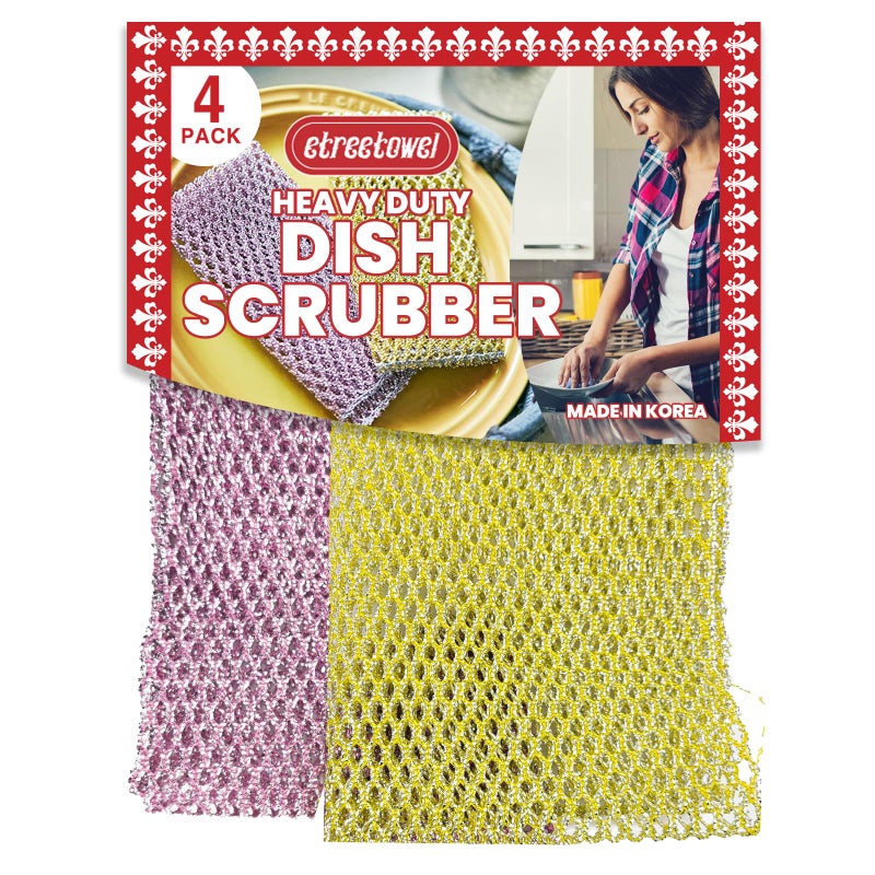 Heavy Duty Dish Scrubber 4PCs Non Scratch Scourer Cloth Pads and Pot Scrubbers Netted Wash  Replace Kitchen Sponges for Dishwashing No Odor dishwash Durable Pan Cleaner