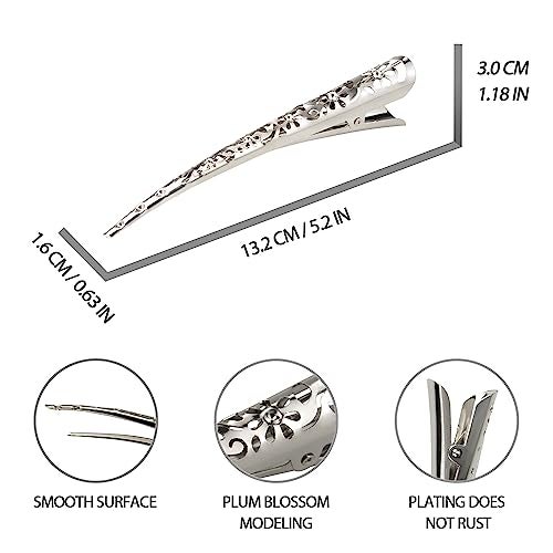 Time Roaming Duck Bill Clip Color Silvery Flower Shaped 5.1" Length Large Size without Teeth Pack of 4 - Image 2