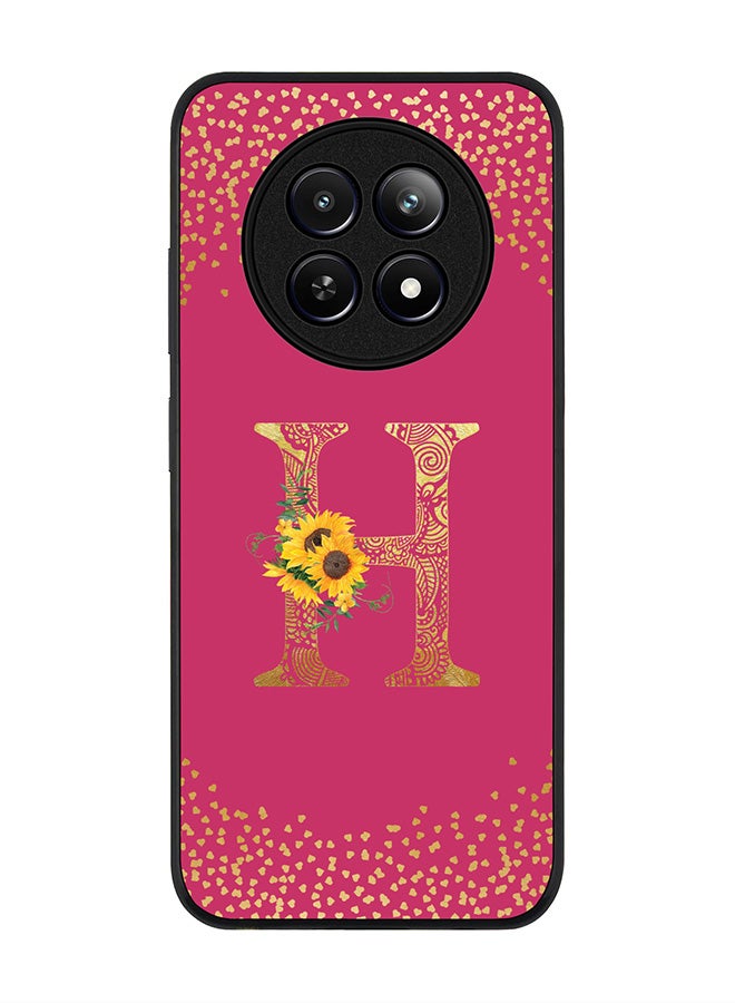 Stylizedd Rugged Black edge case for Realme 12 / Realme 12x, Slim fit Case Cover - Custom Monogram Initial Letter Floral Pattern Alphabet - H ( Deep Pink Rose ) - Image 1