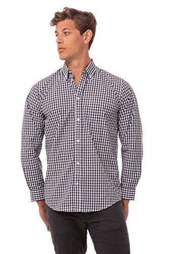 Chef Works Men's Gingham Dress Shirt, Black & White Check, Small - Image 3