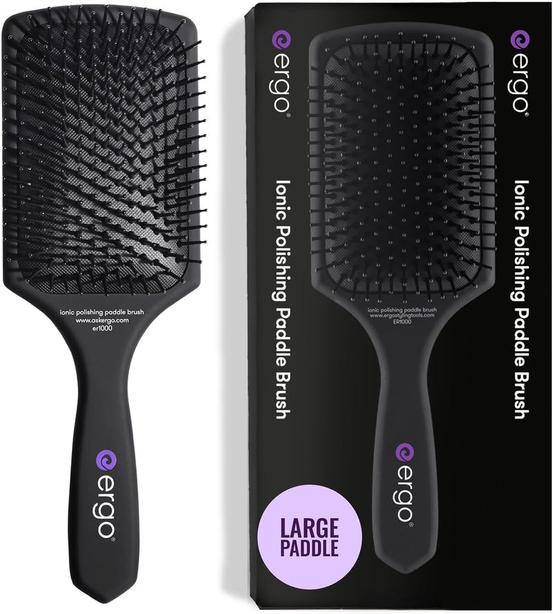 Ergo Ionic Paddle Hair Brush - Large Polishing Brush for Long-Lasting Shine and Detangling for Wet & Dry Hair - Image 1