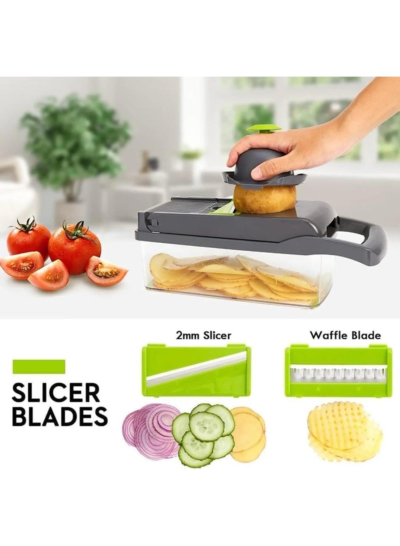 YelaJoy Multi-Purpose Food Chopper, Vegetable Slicer and grater,  9 in 1 Stainless Steel Blade Vegetable Cutter with Container, Handheld, BPA-Free, Dishwasher Safe, Suitable for Potatoes, Carrots, Cucumbers etc  - Image 5