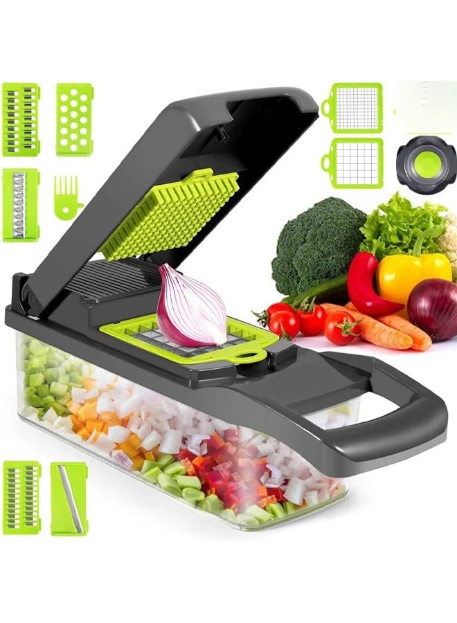 YelaJoy Multi-Purpose Food Chopper, Vegetable Slicer and grater,  9 in 1 Stainless Steel Blade Vegetable Cutter with Container, Handheld, BPA-Free, Dishwasher Safe, Suitable for Potatoes, Carrots, Cucumbers etc  - Image 1