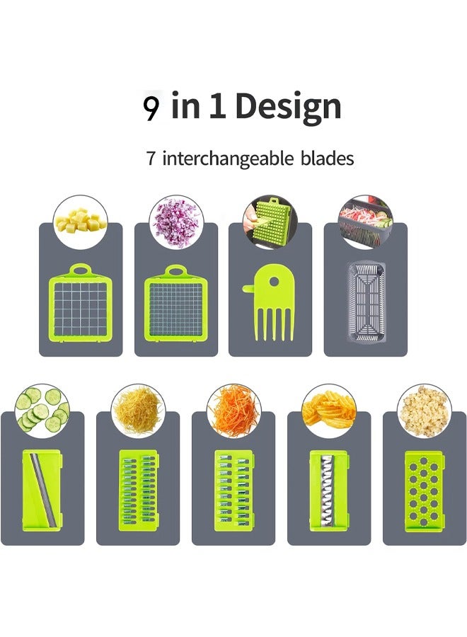 YelaJoy Multi-Purpose Food Chopper, Vegetable Slicer and grater,  9 in 1 Stainless Steel Blade Vegetable Cutter with Container, Handheld, BPA-Free, Dishwasher Safe, Suitable for Potatoes, Carrots, Cucumbers etc  - Image 2