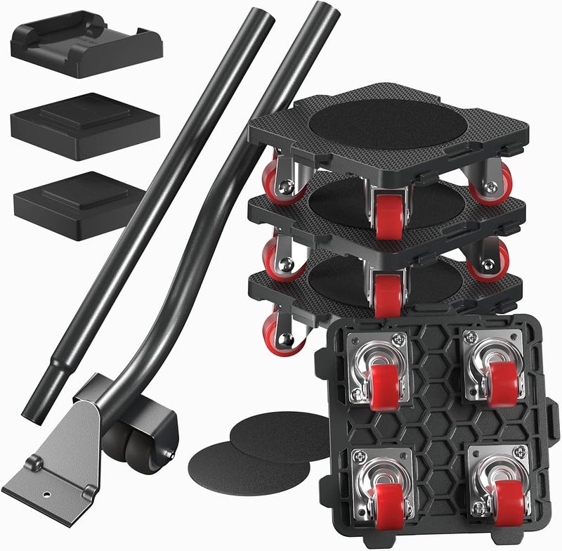 ONEON Furniture Mover with 360° Rotation Wheels & Furniture Lifter Set, 660 Lbs 300 Kg Capacity, Black Non-folding Platform Base Dolly for Moving Heavy Furniture, Refrigerator, Sofa, Cabinet