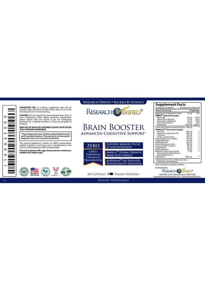 research verified - Brain Booster Nootropic Supplement To Enhance Cognitive Function 60 Vegan Friendly Capsules 1 Bottle - Image 1