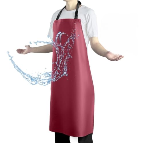 DEBIK Waterproof Apron with Comfortable Adjustable Bib Rubber Vinyl Dishwasher Heavy Duty Apron for Men Women Dishwashing (RED) - Image 1