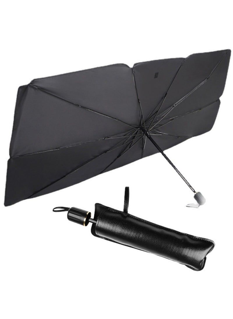 NOVOLAN Car Sunshade Umbrella Car Visor Sunshade Sunshade Telescopic Sunscreen Heat Insulation Front Windshield Car Parasol, Adjustable Angle Stretchable Design Easy to Install Leather Storage - Image 1