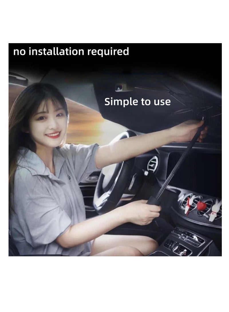 NOVOLAN Car Sunshade Umbrella Car Visor Sunshade Sunshade Telescopic Sunscreen Heat Insulation Front Windshield Car Parasol, Adjustable Angle Stretchable Design Easy to Install Leather Storage - Image 4
