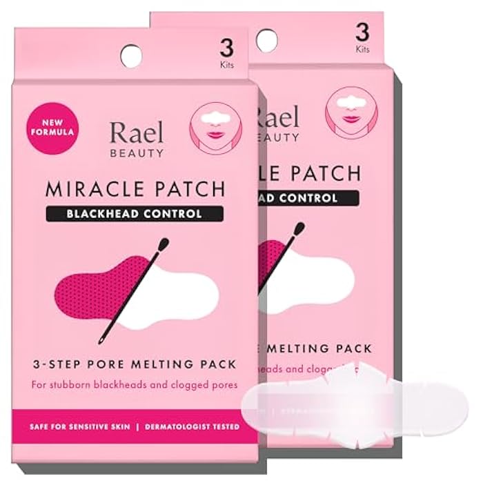 Rael Blackhead Remover, Miracle Patch Melting Pack, Nose Strips for Blackheads, Pore Cleansing and Soothing Sheets, 3 Step Kit, Sebum Removing Cotton Swabs - Image 1