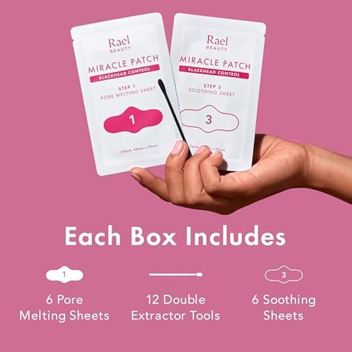 Rael Blackhead Remover, Miracle Patch Melting Pack, Nose Strips for Blackheads, Pore Cleansing and Soothing Sheets, 3 Step Kit, Sebum Removing Cotton Swabs - Image 2