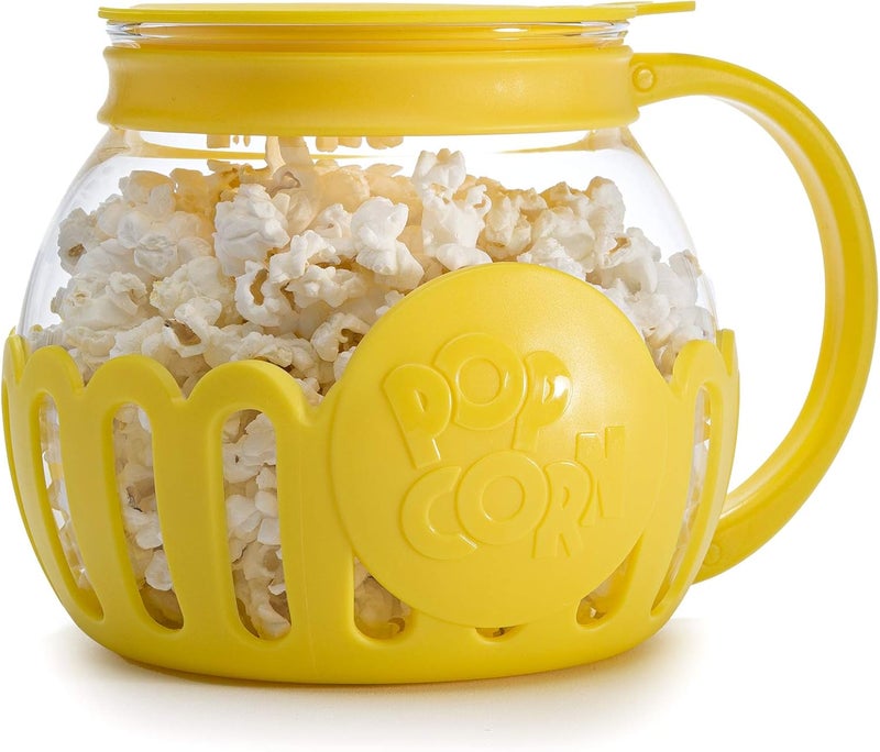 Ecolution Patented Micro-Pop Microwave Popcorn Popper with Temperature Safe Glass, 3-in-1 Lid Measures Kernels and Melts Butter, Made Without BPA, Dishwasher Safe, 1.5-Quart, Yellow - Image 1