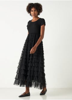 2Xtremz 2Xtremz Solid Midi Dress with Round Neck and Ruffle Detail  - Image 2