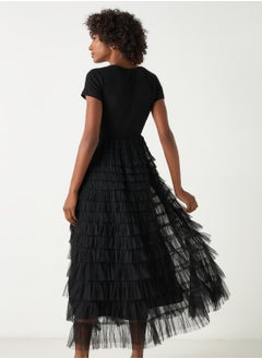 2Xtremz 2Xtremz Solid Midi Dress with Round Neck and Ruffle Detail  - Image 3
