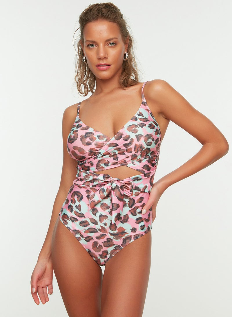 trendyol Leopard Patterned Tied Double-Breasted Collar Covered Hipster Swimsuit Tbess21Ma0040 - Image 3