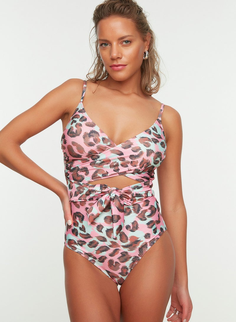 trendyol Leopard Patterned Tied Double-Breasted Collar Covered Hipster Swimsuit Tbess21Ma0040 - Image 5