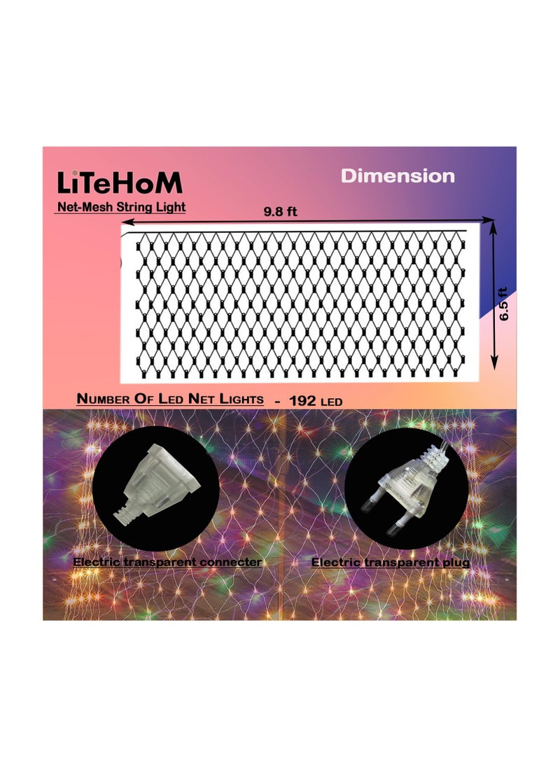 Generic - Litehom Led Net Mesh String Lights - Diwali Lights, Led Lights for Home Decoration 9.8Ft X 6.6Ft 192 LEDs 8 Modes (Multicolor-Pixel-3x2-NetMesh) - Image 1