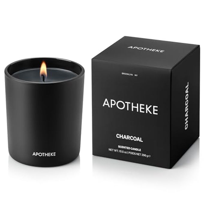 APOTHEKE Signature Scented Candles for Home, Charcoal 10.5 oz Soy Wax, Non Toxic, Large Jar Black Luxury Candle Gifts for Women & Men Cedarwood, Sandalwood, Oud, and Amber - Image 1