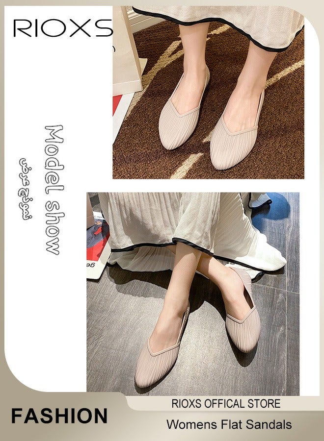 RIOXS Women's Flats Shoes, Fashion Wrinkle Surface Dress Shoes, Women's Comfort Shoes, Low Wedge Shoes for Ladies, Slip-On Everyday Pointed Toe Shoes, Lady's Metro Elegant Flats, Softable Slip-ons Casual Work Office Shoes, Pink Flats Womens Footwear - Image 4