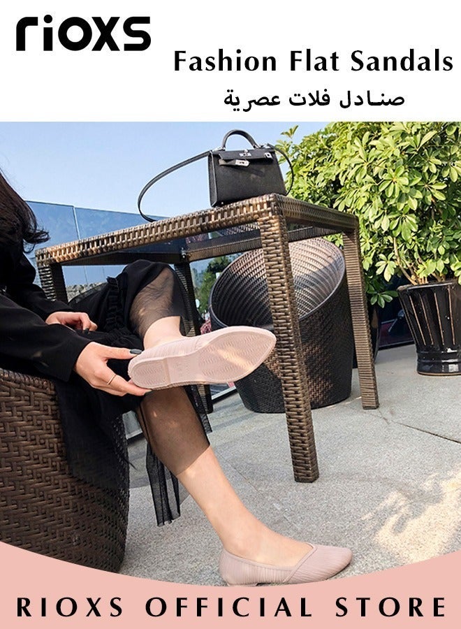 RIOXS Women's Flats Shoes, Fashion Wrinkle Surface Dress Shoes, Women's Comfort Shoes, Low Wedge Shoes for Ladies, Slip-On Everyday Pointed Toe Shoes, Lady's Metro Elegant Flats, Softable Slip-ons Casual Work Office Shoes, Pink Flats Womens Footwear - Image 2