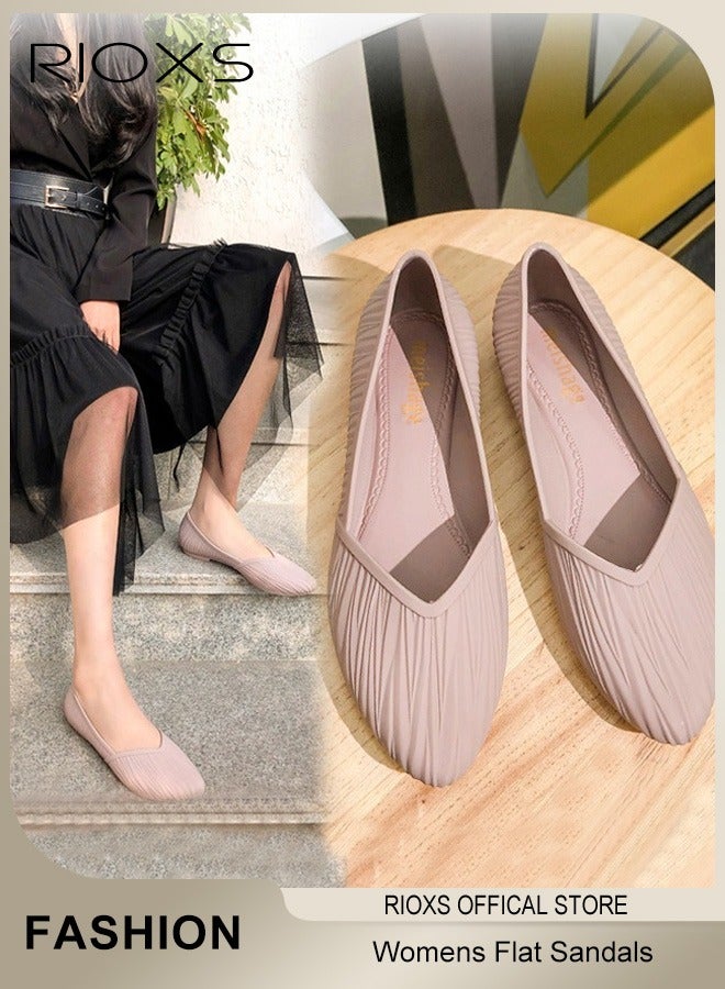 RIOXS Women's Flats Shoes, Fashion Wrinkle Surface Dress Shoes, Women's Comfort Shoes, Low Wedge Shoes for Ladies, Slip-On Everyday Pointed Toe Shoes, Lady's Metro Elegant Flats, Softable Slip-ons Casual Work Office Shoes, Pink Flats Womens Footwear - Image 1