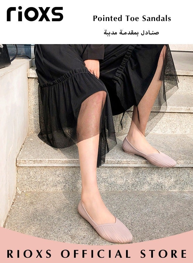 RIOXS Women's Flats Shoes, Fashion Wrinkle Surface Dress Shoes, Women's Comfort Shoes, Low Wedge Shoes for Ladies, Slip-On Everyday Pointed Toe Shoes, Lady's Metro Elegant Flats, Softable Slip-ons Casual Work Office Shoes, Pink Flats Womens Footwear - Image 3