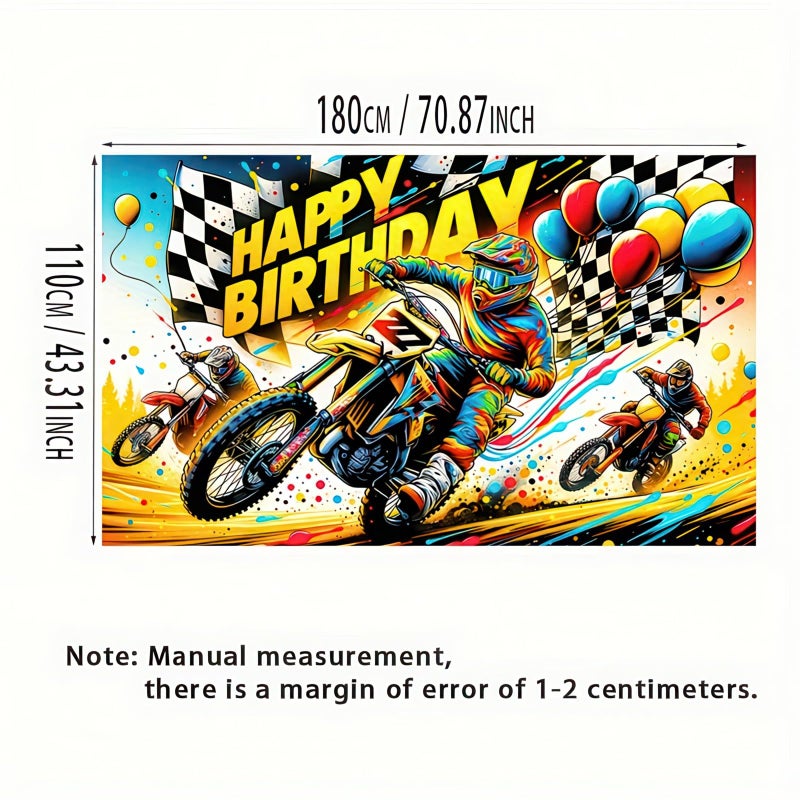 BlissYard Motorcycle Banner Dirt Bike Backdrop Racing Theme Decor Happy Birthday Sign Motorcycle Party Decorations Dirt Bike Banner for Kids Celebration Background Checkered Flag Decor 71x43 Inch - Image 5