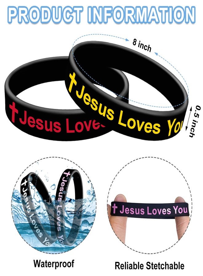CYCLUSIVE Jesus Loves You Silicone Wristbands Colorful Rubber Bracelets Motivational Rubber Bracelets for Men Women Party Favors (Black) - Image 4