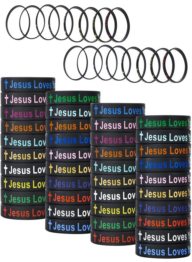 CYCLUSIVE Jesus Loves You Silicone Wristbands Colorful Rubber Bracelets Motivational Rubber Bracelets for Men Women Party Favors (Black) - Image 1