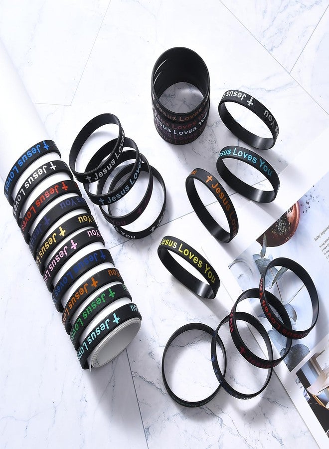 CYCLUSIVE Jesus Loves You Silicone Wristbands Colorful Rubber Bracelets Motivational Rubber Bracelets for Men Women Party Favors (Black) - Image 2