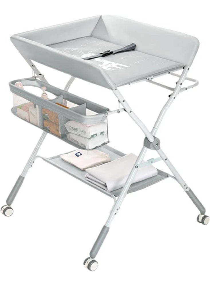 Foldable Baby Diaper Changing Table with Wheels & Storage Shelves – Portable Baby Changing Station - Image 4