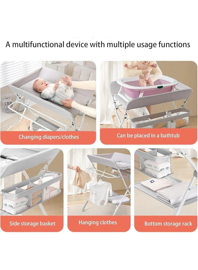 Foldable Baby Diaper Changing Table with Wheels & Storage Shelves – Portable Baby Changing Station - Image 5