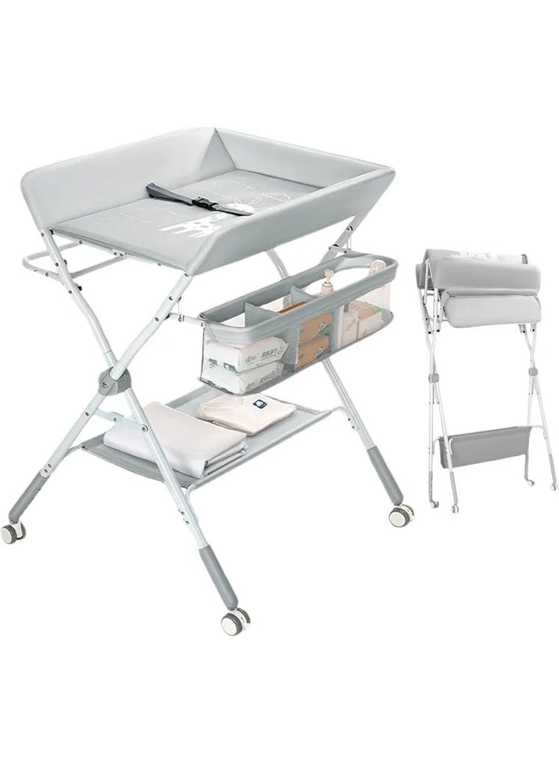 Foldable Baby Diaper Changing Table with Wheels & Storage Shelves – Portable Baby Changing Station - Image 3