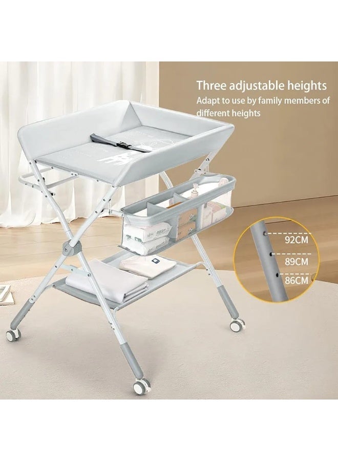 Foldable Baby Diaper Changing Table with Wheels & Storage Shelves – Portable Baby Changing Station - Image 1