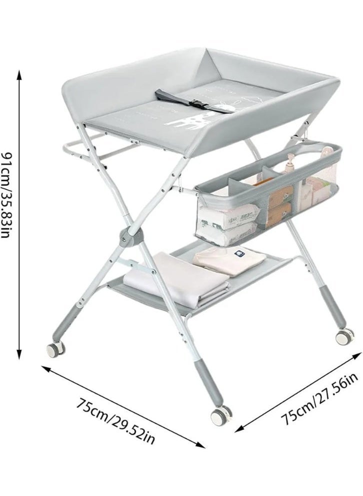 Foldable Baby Diaper Changing Table with Wheels & Storage Shelves – Portable Baby Changing Station - Image 2