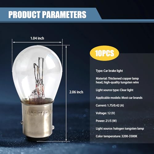 Flygun 10 PCS Car 1157 P215W S25 BAY15D Light Bulb Double Tail High and Low Brake Light Bulb Turn Signal Light Bulb LongerLife Replacement Universal Halogen Brake Tail Light Parking Light White - Image 3