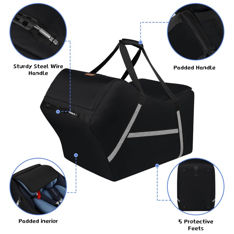 SINVICKO Infant Car Seat Travel Bag for Airplane Compatible with All Nuna Pipa Car Seat and Base,Chicco KeyFit 30 and Base, Padded Car Seat Bags for Air Travel,Car Seat Gate Check Bag with Side Pocket, Black - Image 2